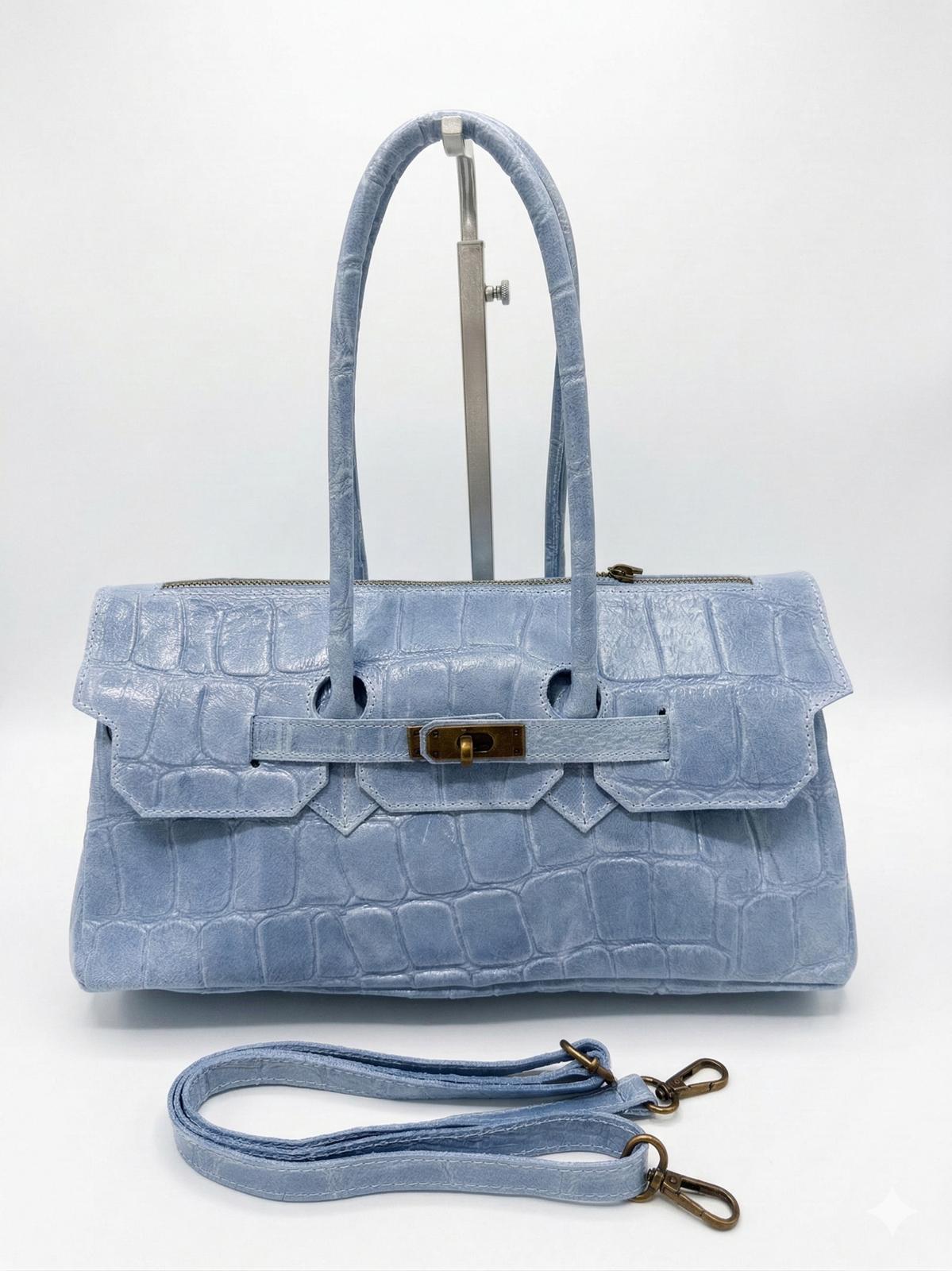 The Marlon | Handcrafted Croc-Embossed Suede Satche