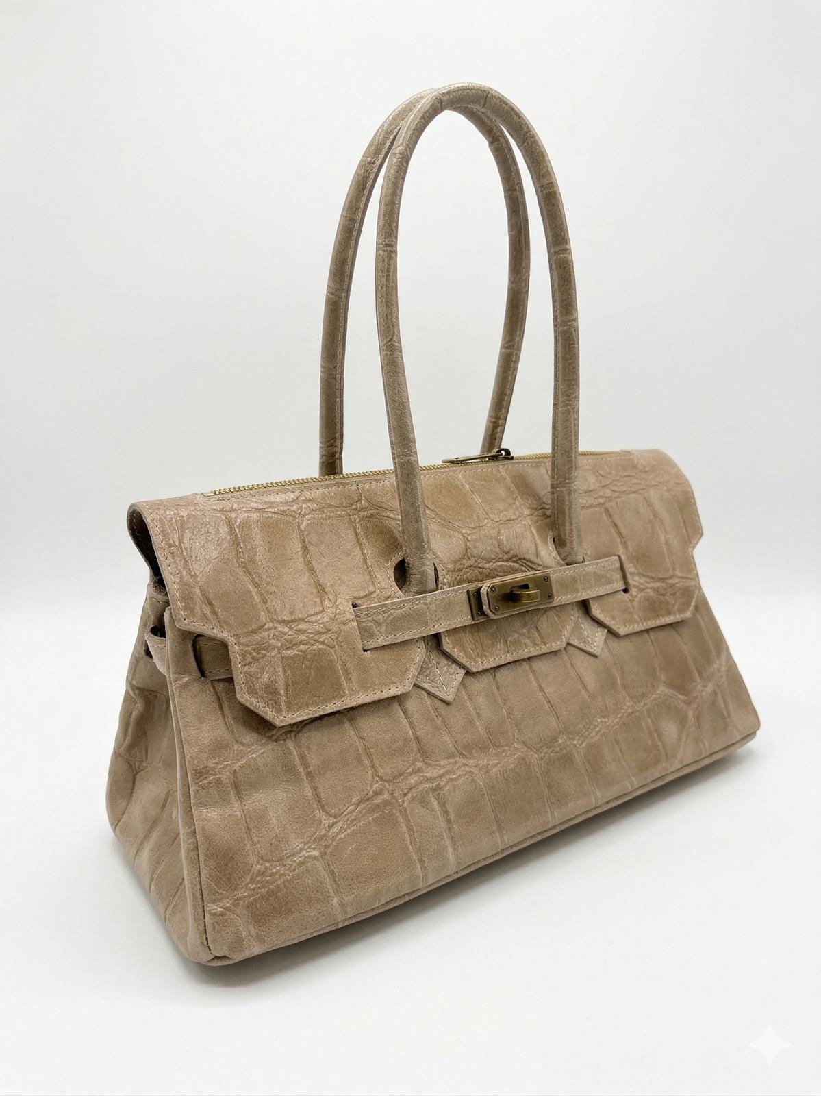The Marlon | Handcrafted Croc-Embossed Suede Satche