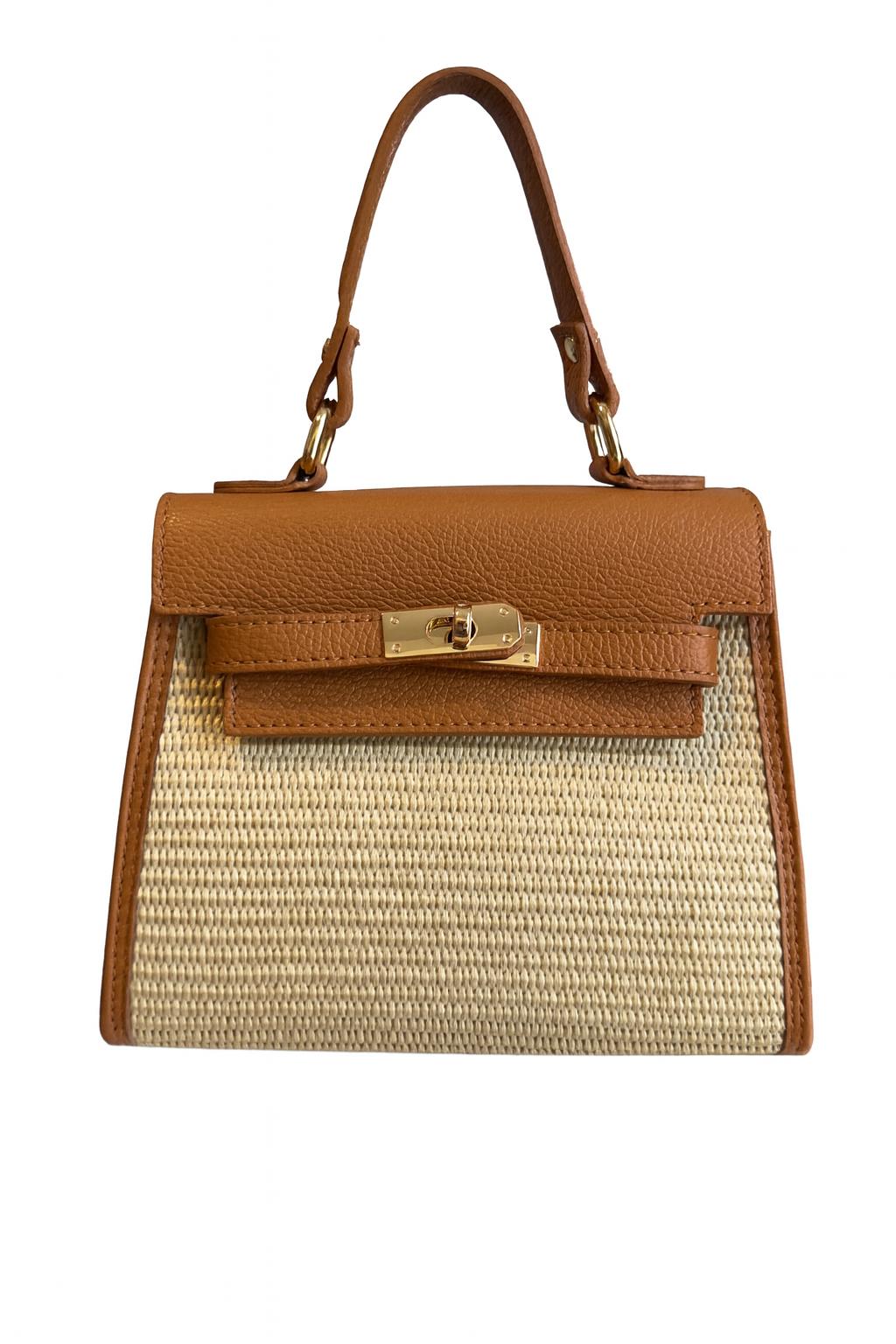 Anna – Italian Leather & Straw Top Handle Bag