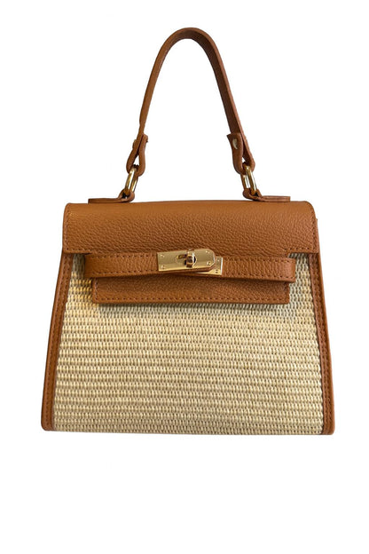 Anna – Italian Leather & Straw Top Handle Bag