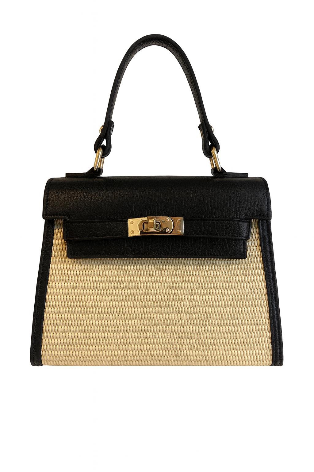 Anna – Italian Leather & Straw Top Handle Bag