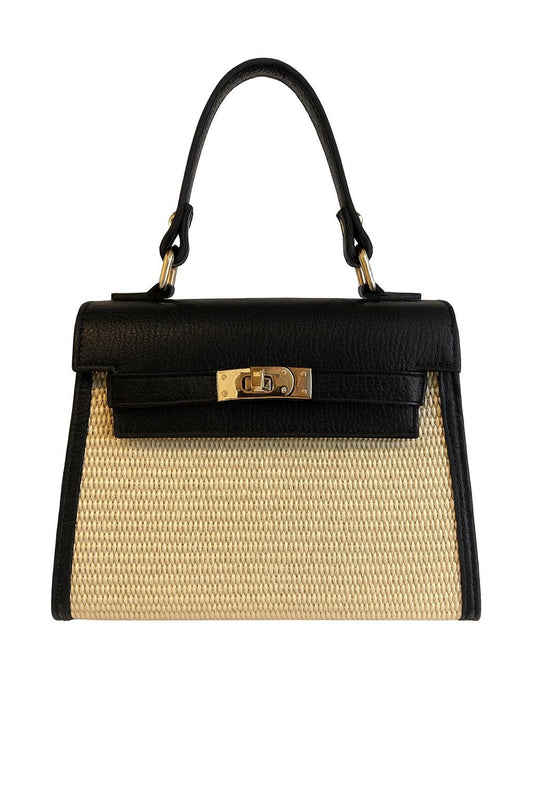Anna – Italian Leather & Straw Top Handle Bag