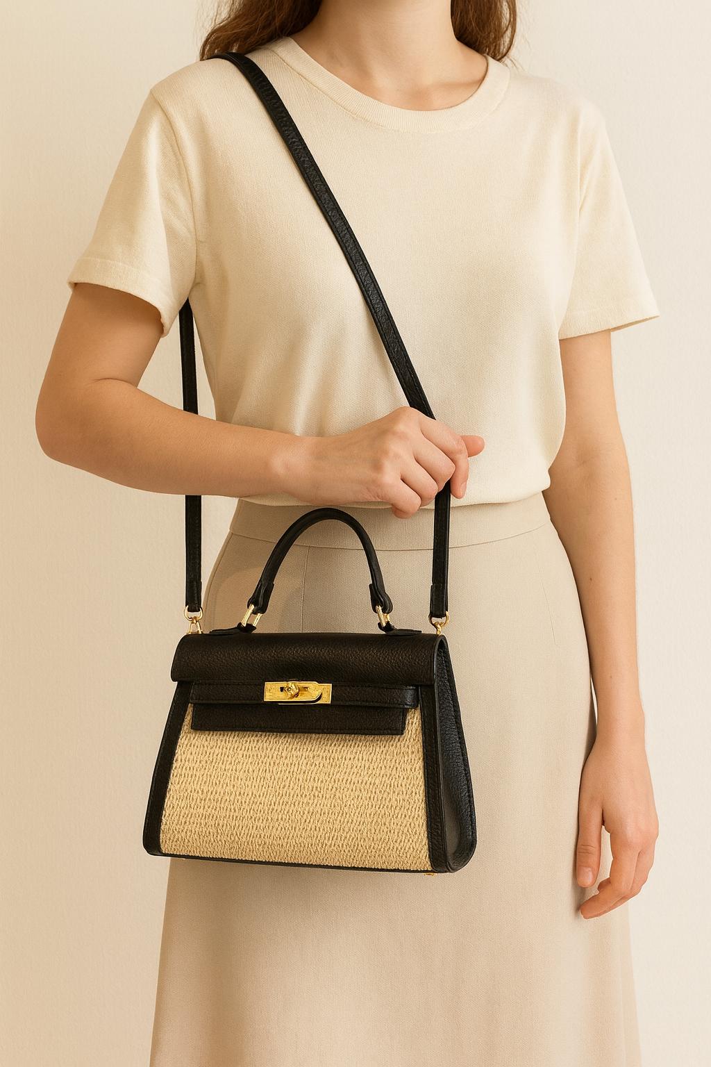Anna – Italian Leather & Straw Top Handle Bag