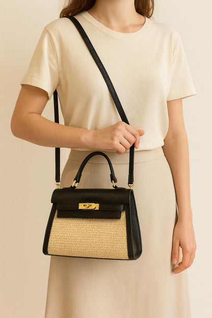 Anna – Italian Leather & Straw Top Handle Bag