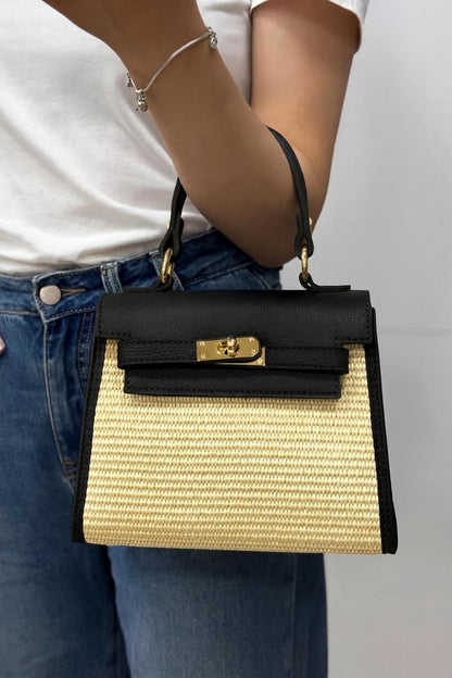 Anna – Italian Leather & Straw Top Handle Bag