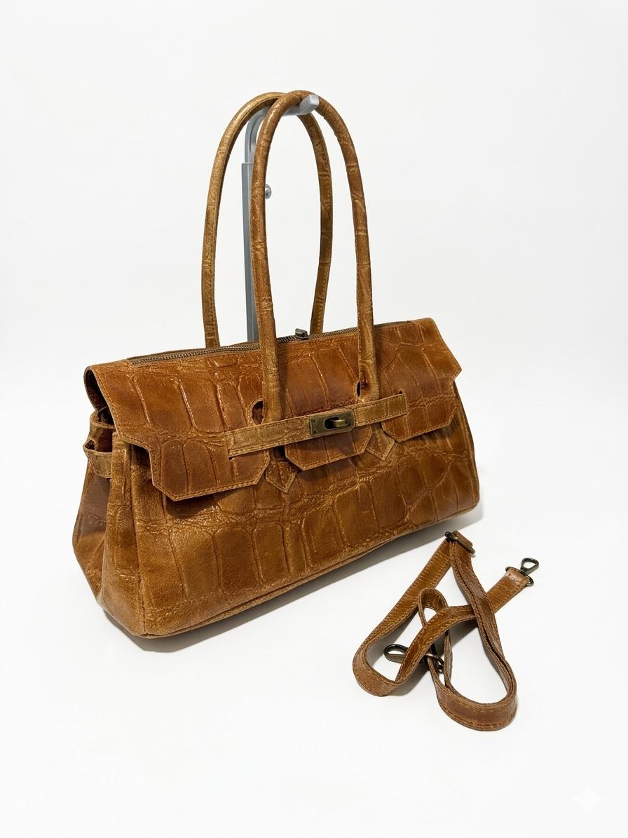 The Marlon | Handcrafted Croc-Embossed Suede Satche