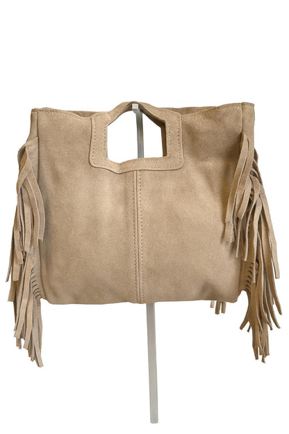 Livia – Suede Fringe Bag, Genuine Leather, Made in Italy