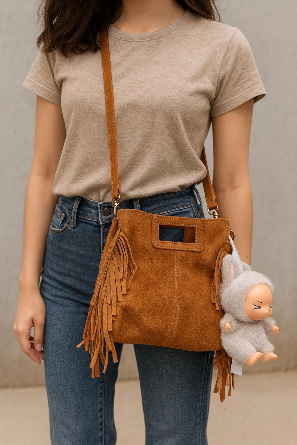 Livia – Suede Fringe Bag, Genuine Leather, Made in Italy